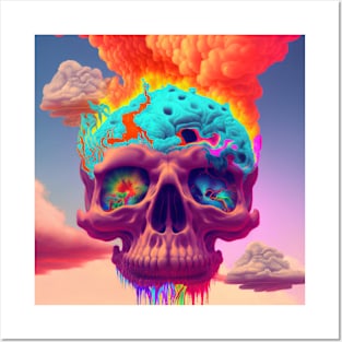 Skull Colorful Clouds Posters and Art